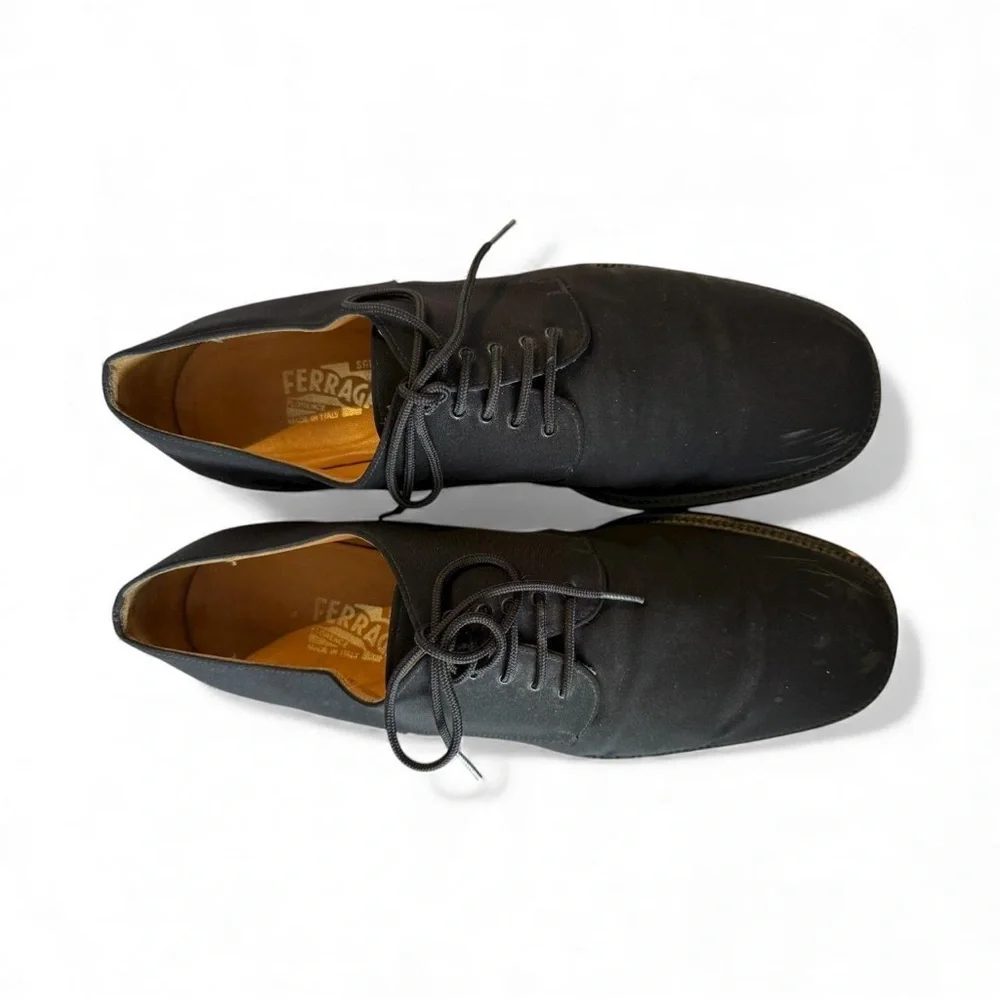 Salvatore Ferragamo Men's Black Canvas Derby Shoes‎ Sz 11 D Made In Italy Casual